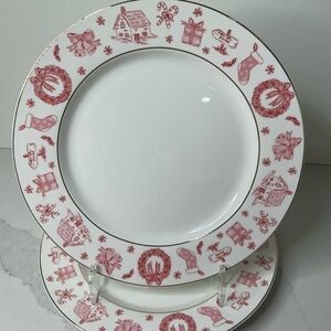 4 Grace Teaware Dinner Plates 10 1/2" Pink / Red Christmas Holiday New
